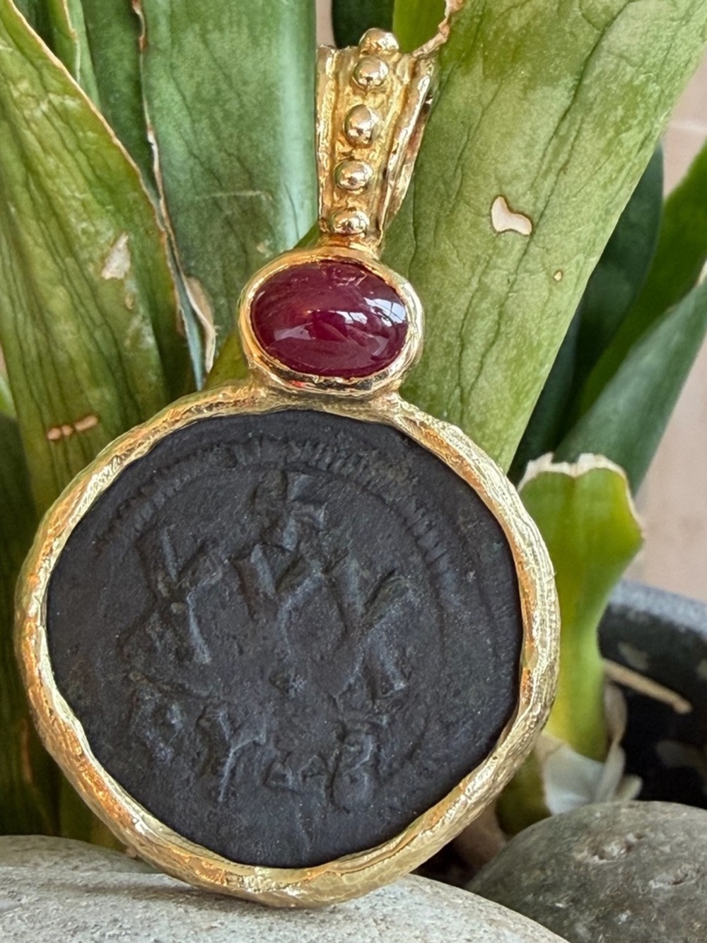 Katy Briscoe 18k ruby ancient coin pendant